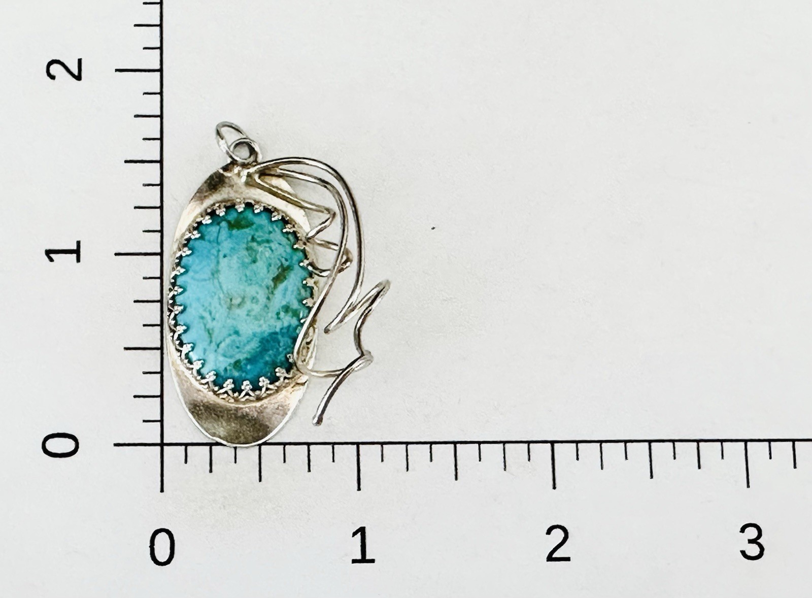 Sterling Silver 925 Abstract Turquoise Vintage Modernist Retro Pendant Handmade