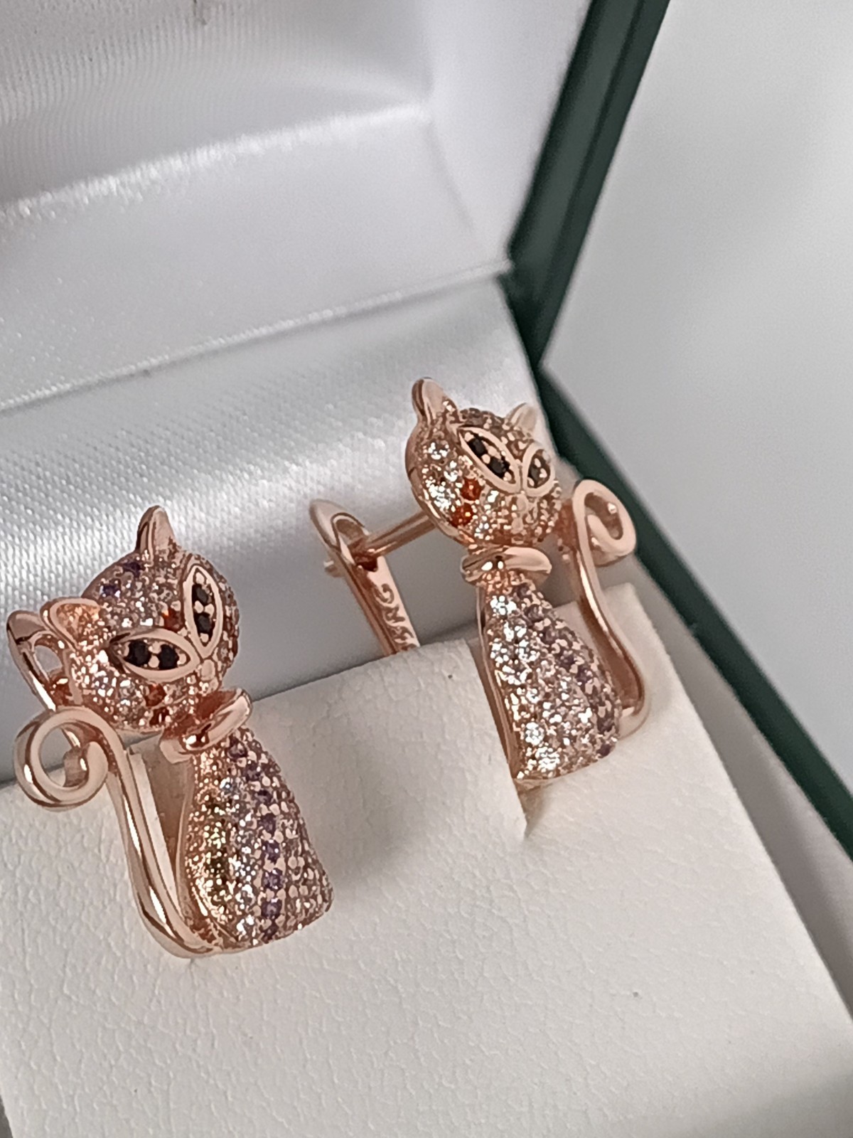 Vintage 1990-s 14 Ct Rolled Gold Cat Zircons Earrings-Hallmarked 585 RG