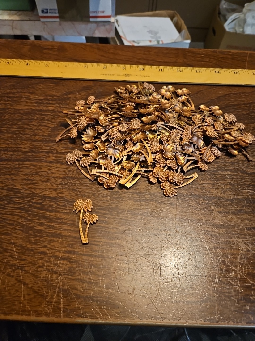 Lot 100 Studded Palm Tree France Vintage 60s Brass Stampings Findings Jewelry