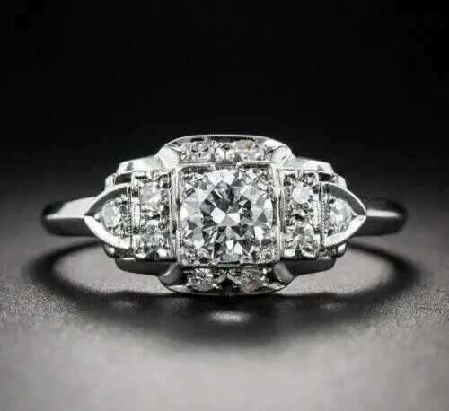 Art Deco Style 3Ct Round Cut Lab Created Diamond Bridal Wedding 14K Gold FN Ring
