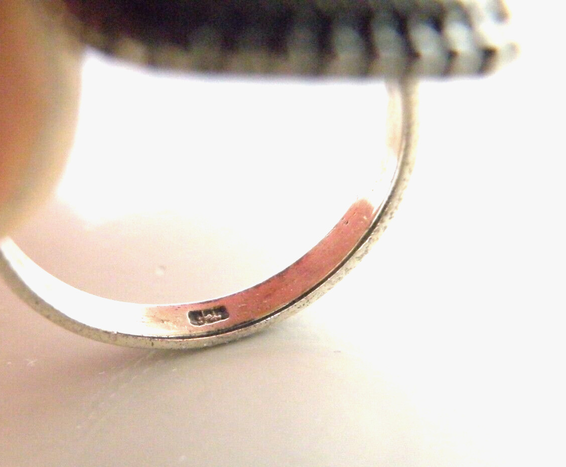 Sterling Silver 925 Natural Black Spinel Tall Elongated Ring Size 7