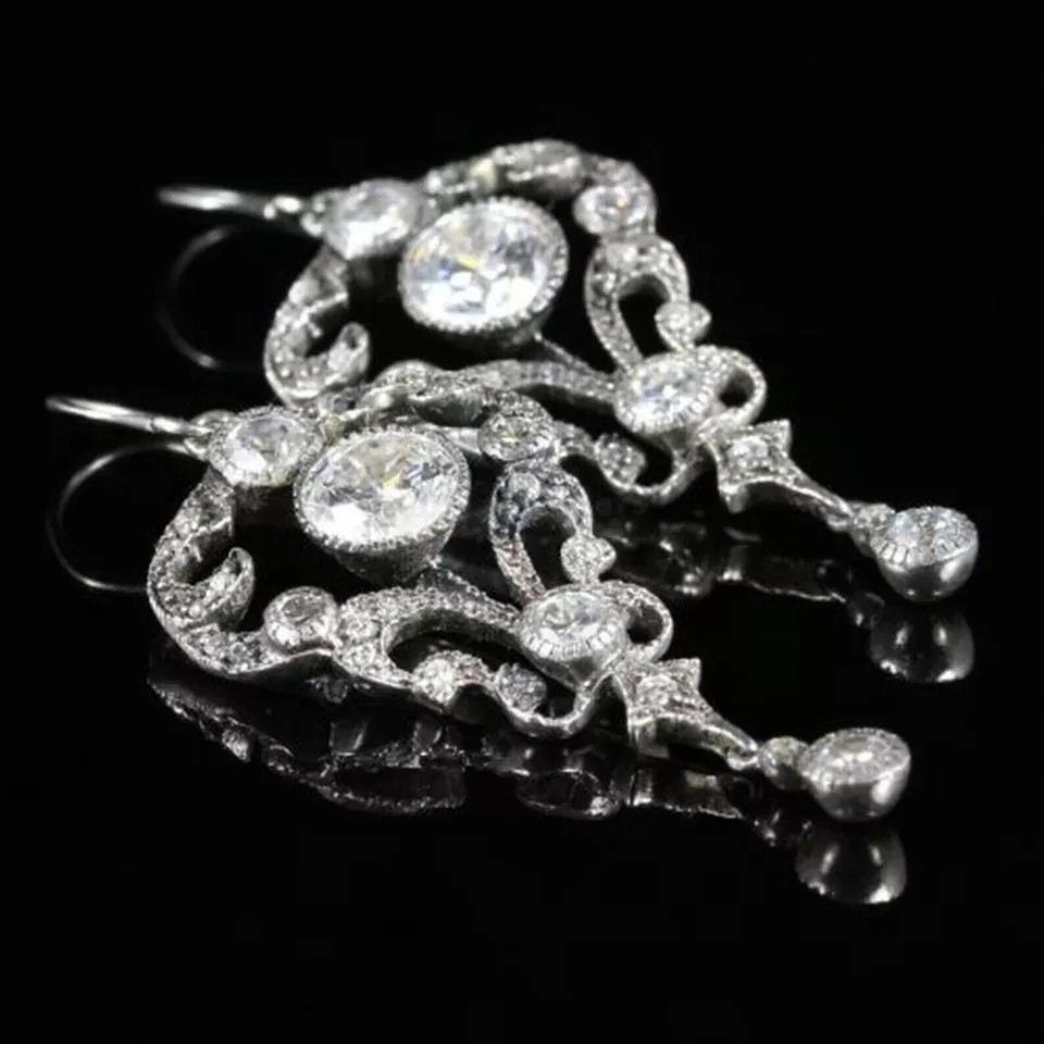 Art Deco Round Cut Lab Created Diamond Pretty Drop/Dangle In 925 Silver Earring