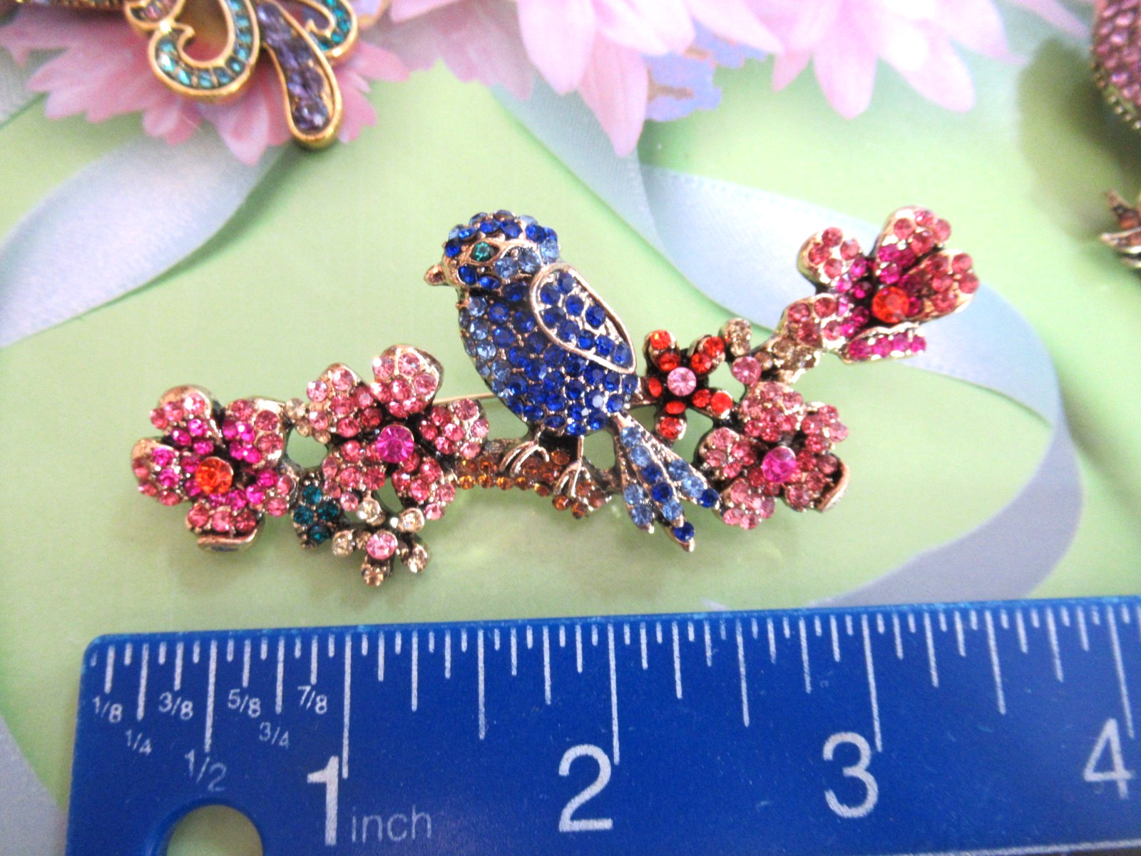 Statement LARGE Brooch BIRDS Large Rhinestone Crystal Enamel NEW