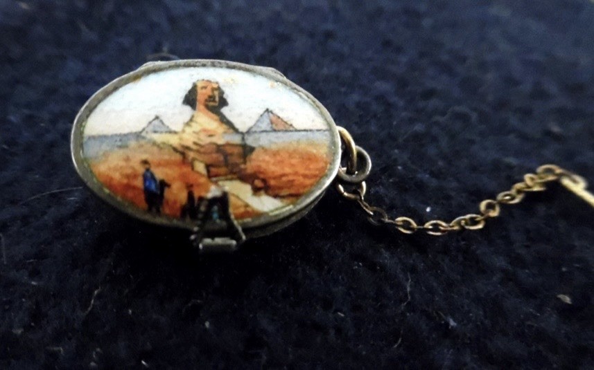 Antique Silver & Enamel Sphinx Moses Basket Charm Circa 1920