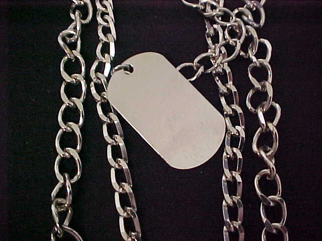 Vintage Steel Punk Drop Dog Tag on 2 Large Heavy Chunky Curb Chains Necklace