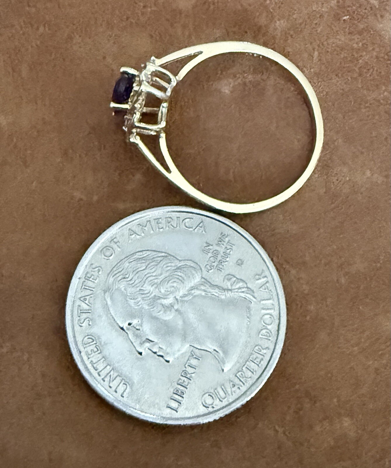 Vintage 14k Yellow Gold Amethyst With Diamond Accents Cocktail Ring Size 7.75
