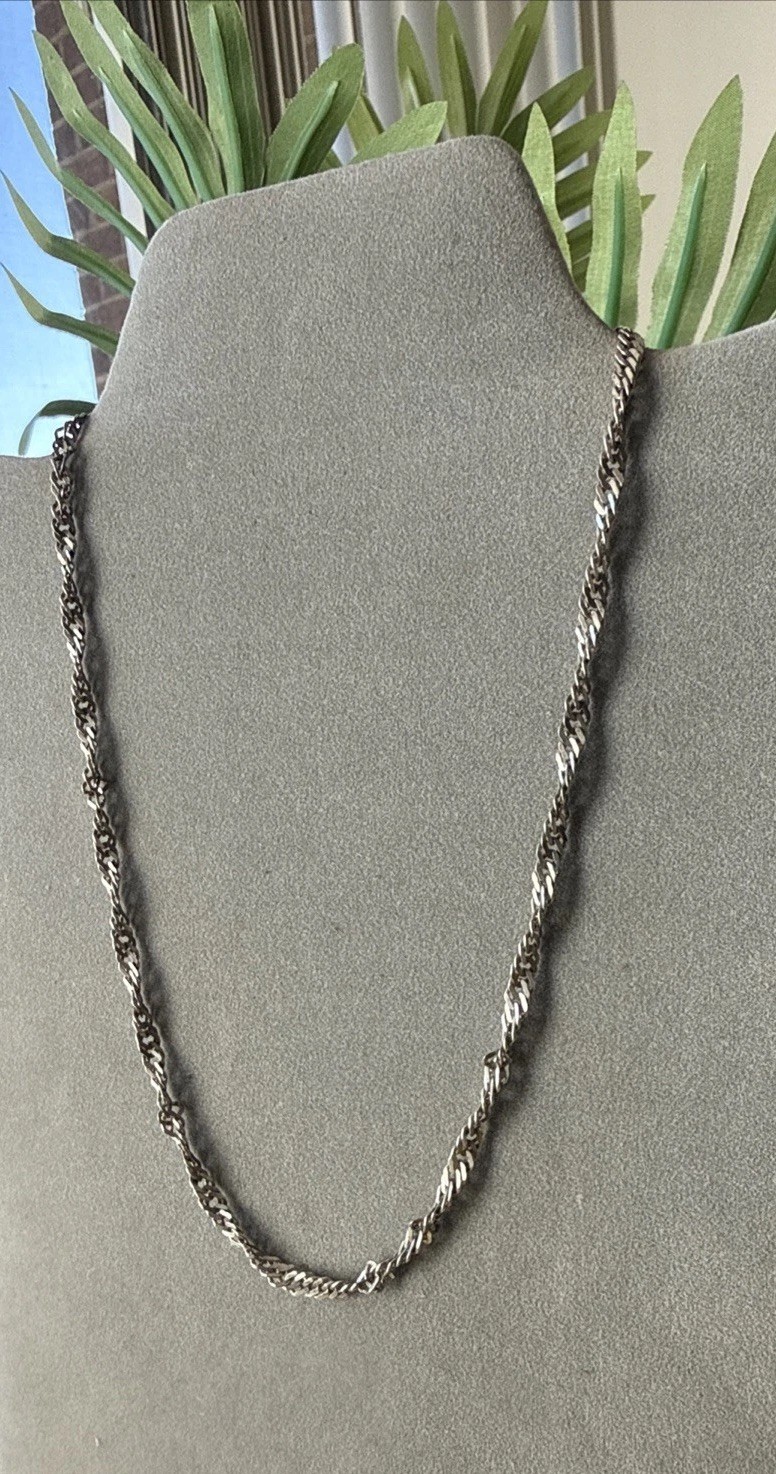 Vintage Twisted Chain Necklace Sterling Silver 925 Chain 16” Long 4mm Width