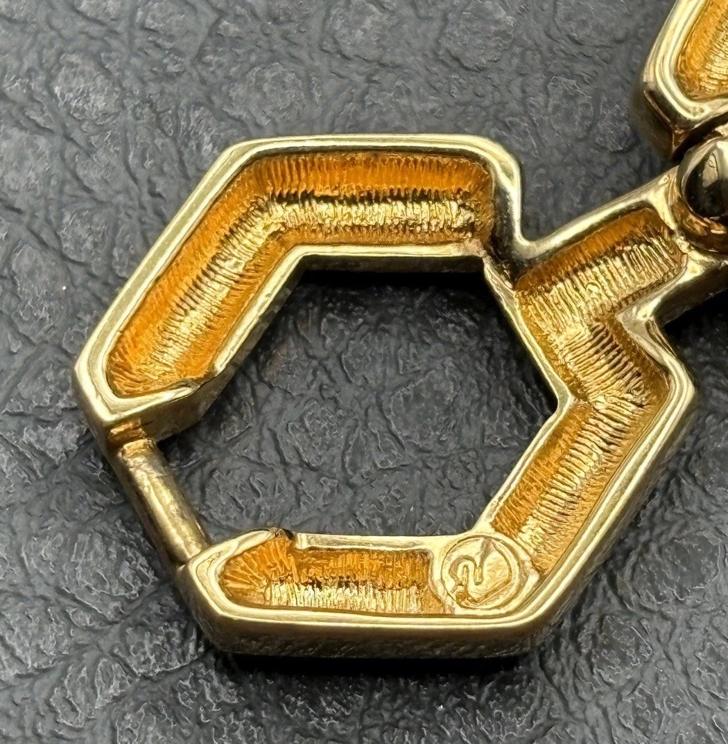 VTG 80s SWAROVSKI SWAN Gold Tone Hexagon Link Bracelet Green Purple Red Crystal