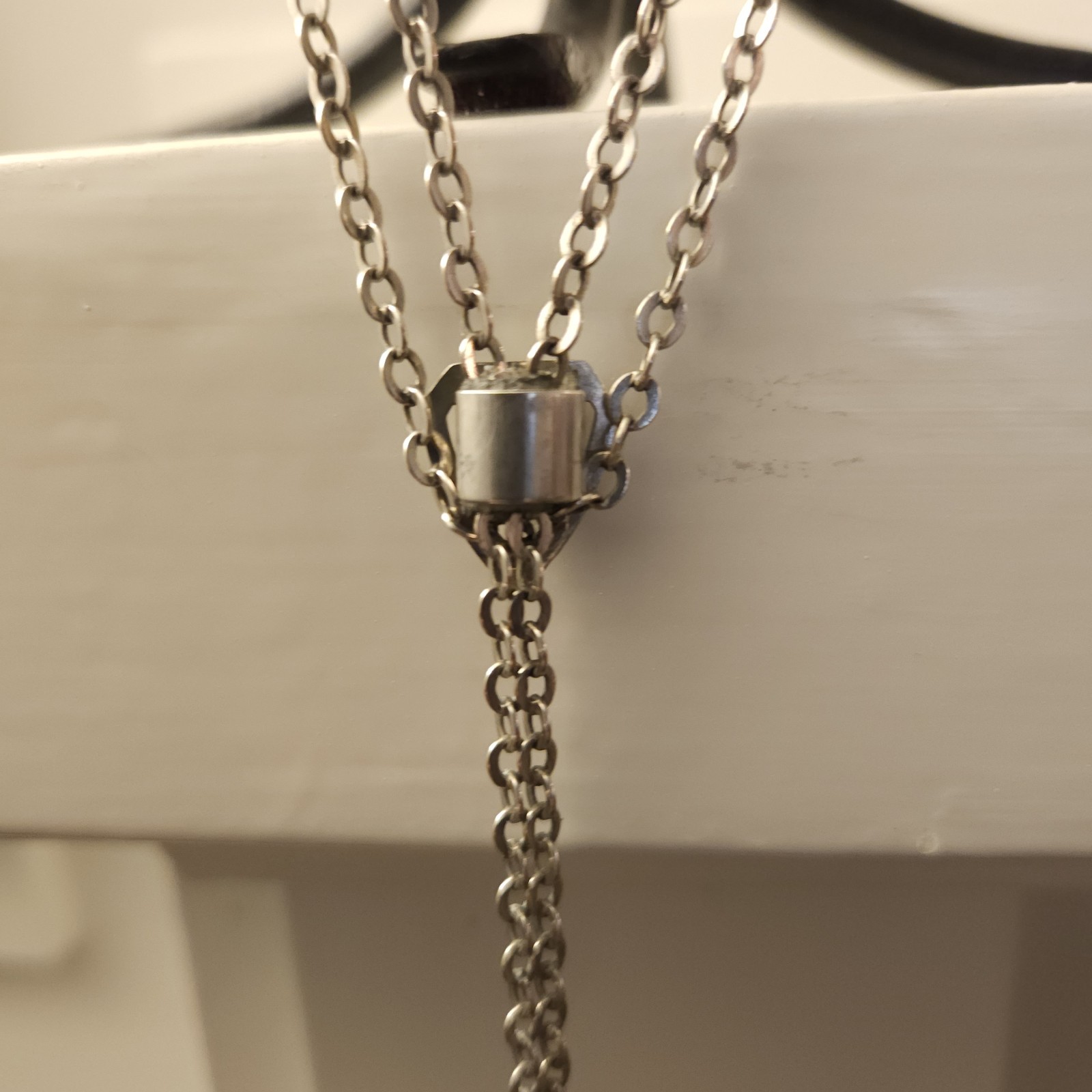 Victorian .800 Silver 57″ Guard Chain Watch Pendant Necklace Garnet Pearl Slide