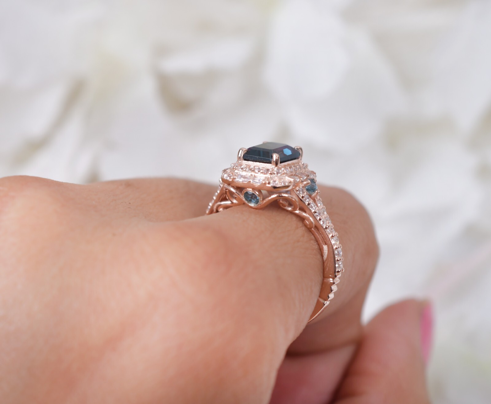 London Blue Topaz Engagement Ring Hidden Diamond Wedding Ring Anniversary Gifts