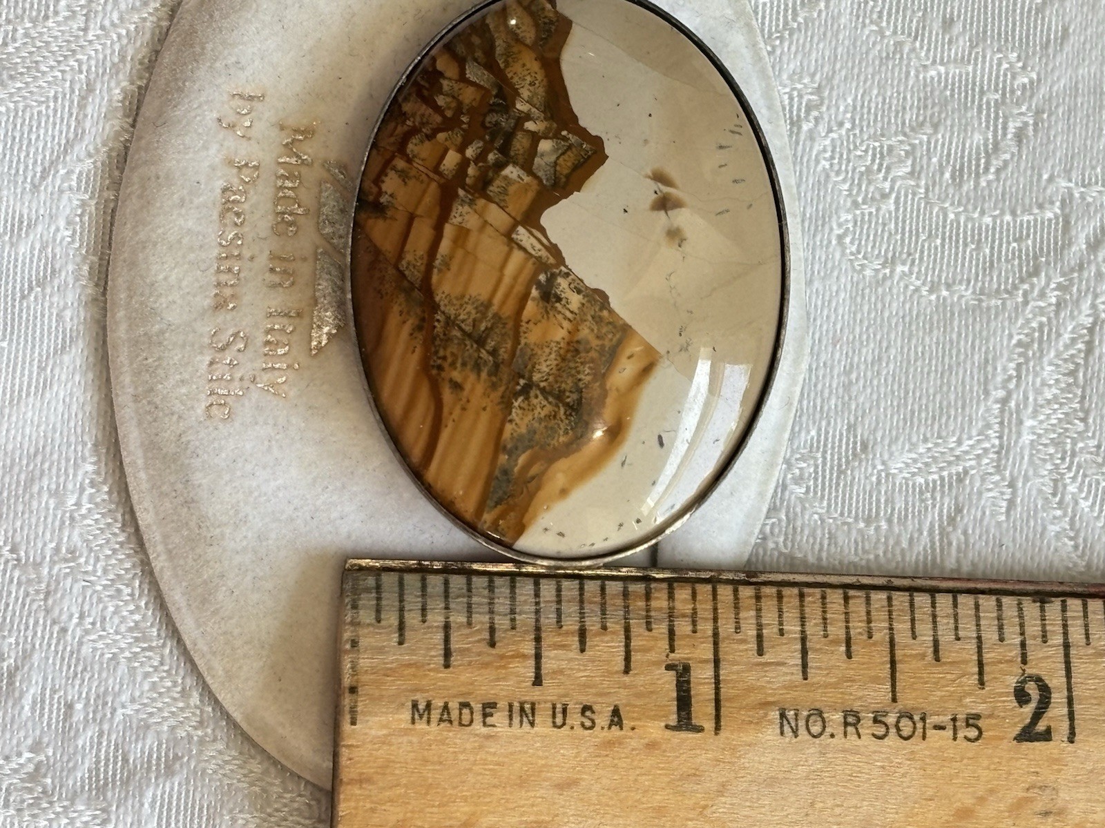 Vintage Picture Jasper Pin Landscape Brooch Tuscany Paesina Stone Italy UNUSED
