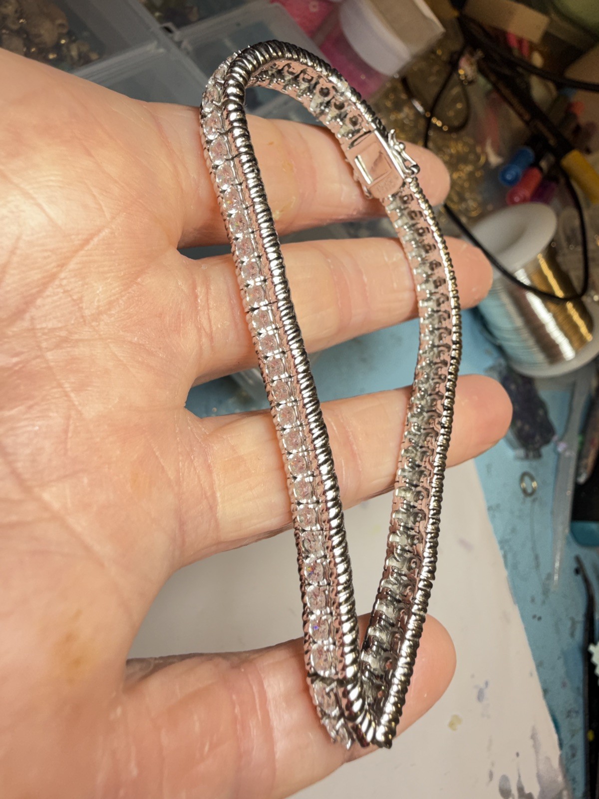 Sterling Silver Sparkling Hinge Chain Bracelet CZ925