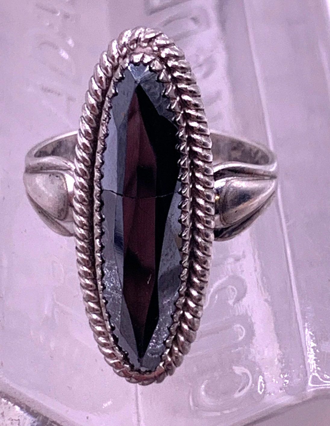 Vintage Sterling Silver Hematite elongated ring size 5.5
