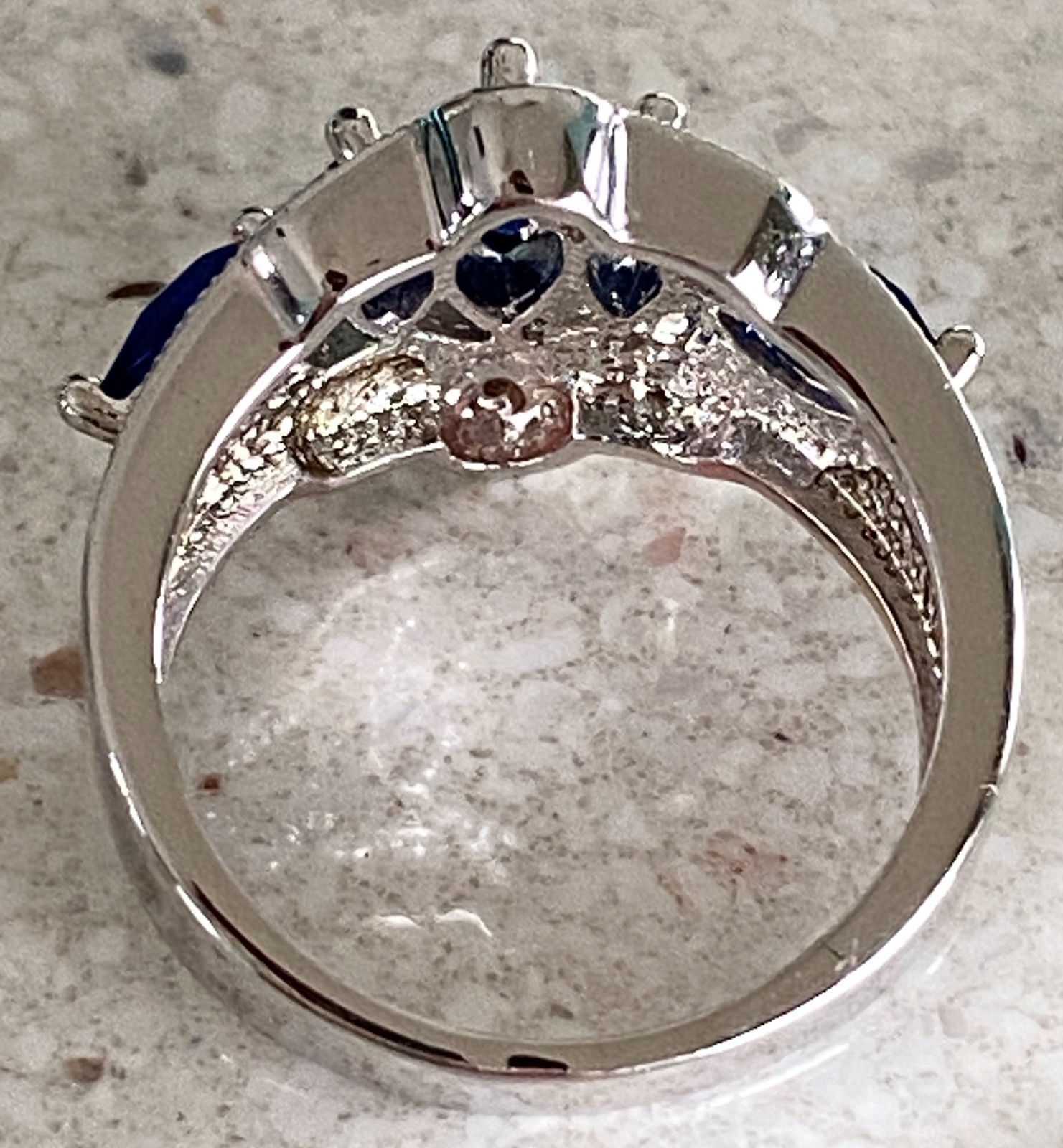 Faux Sapphire Crystal Statement Cocktail Ring Marquise Cut Prong Set Band Size 8