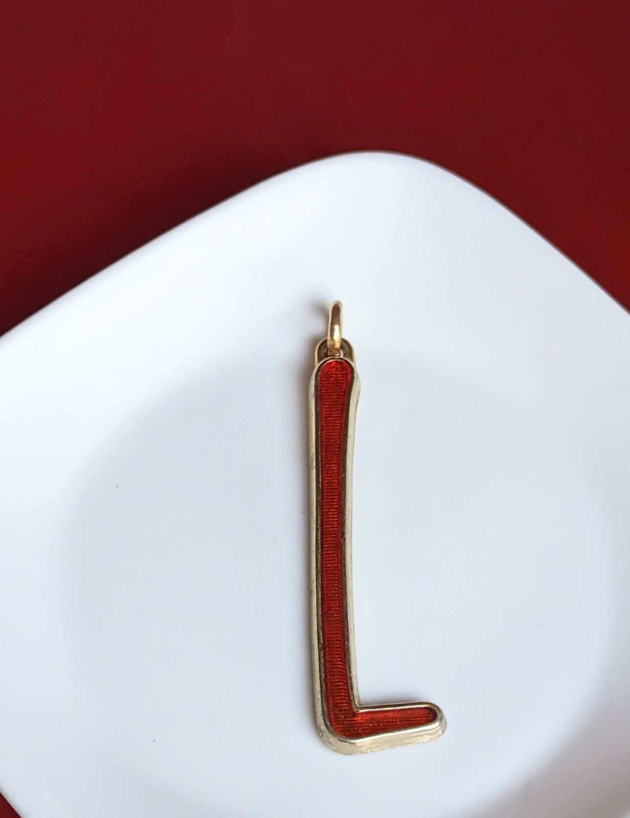 Hallmark 4″ Charm Letter L Initial Pendant Ornament Gold Tone RED Enamel