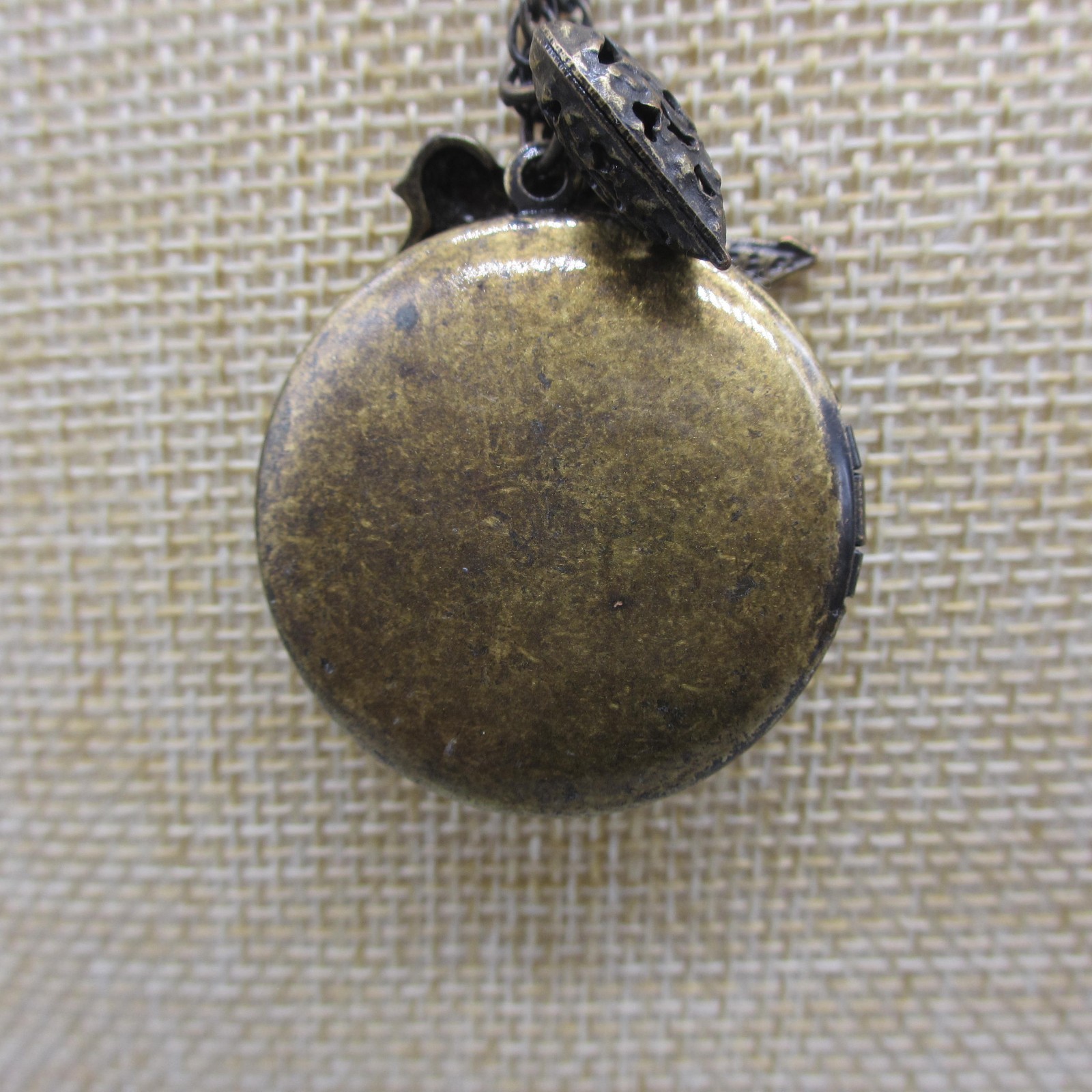 Vintage Locket Necklace Charm Pendant Heart Bird Rhinestone Bronze Tone 38 Inch