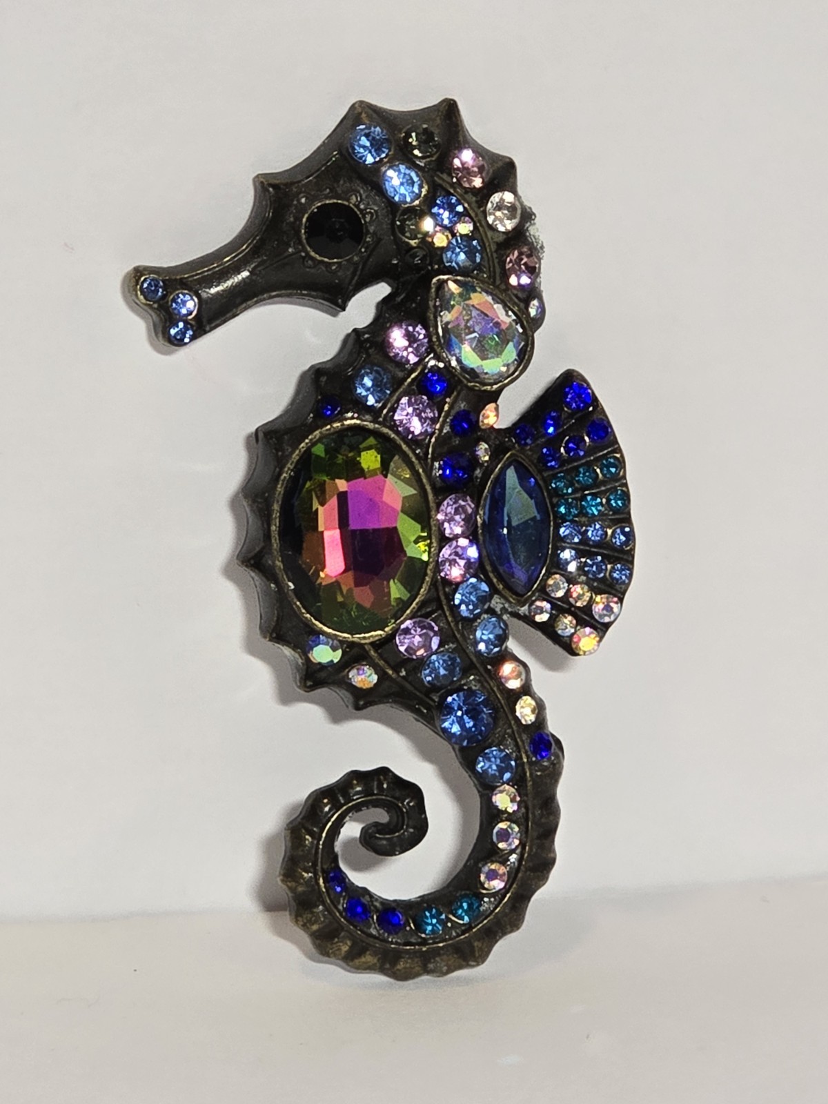 Seahorse Rhinestone Brooch Pin 3.25″ Multicolor Sea Life Beach Cruise