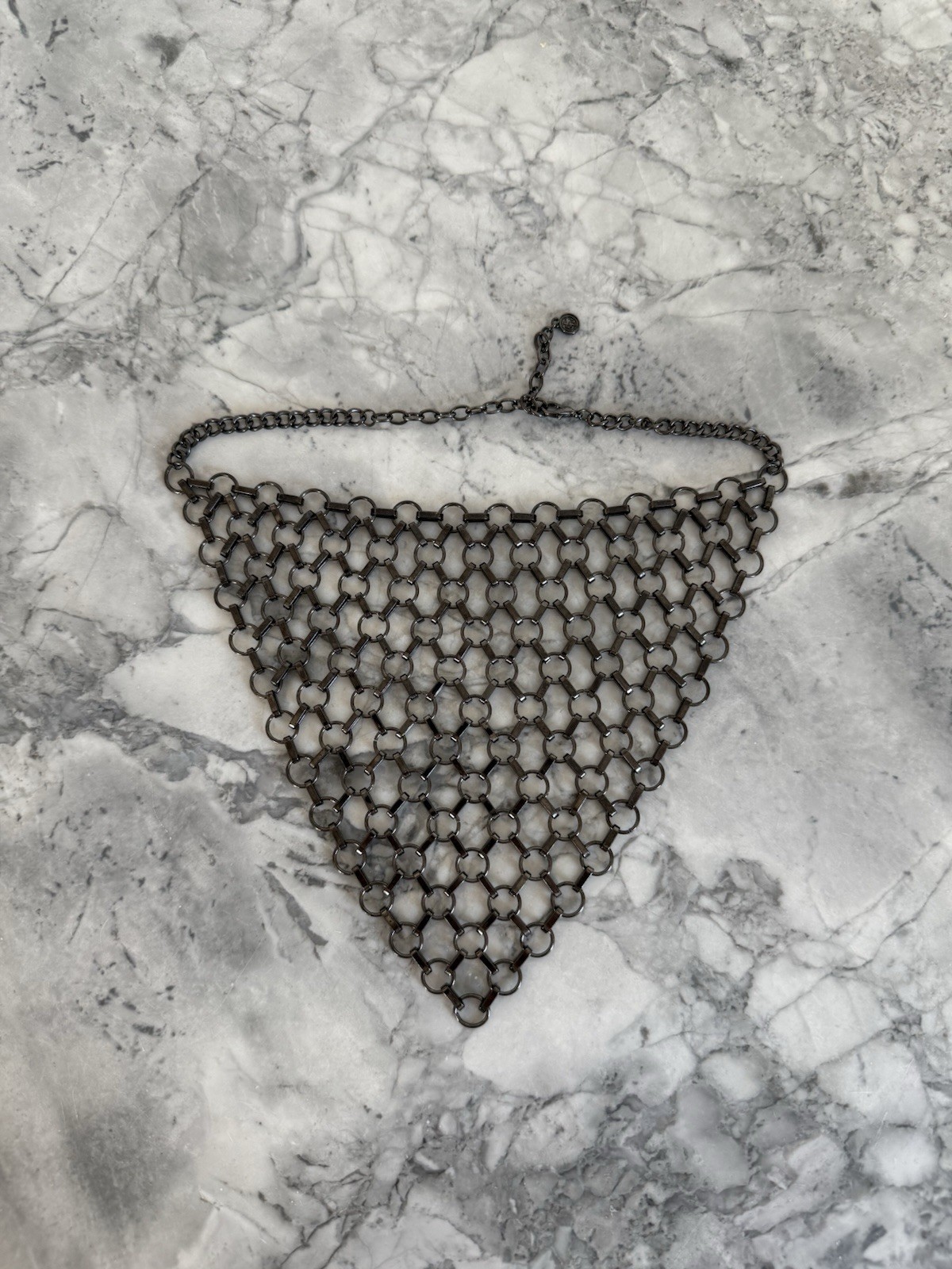 R.J. Graziano Gunmetal Chainmail Bib Statement Necklace Adjustable Collar Y2K