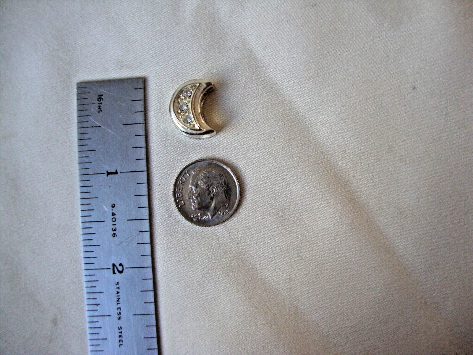 VINTAGE 1980s CHUNKY WHITE TOPAZ CRESCENT MOON STERLING SILVER 925 SLIDE PENDANT