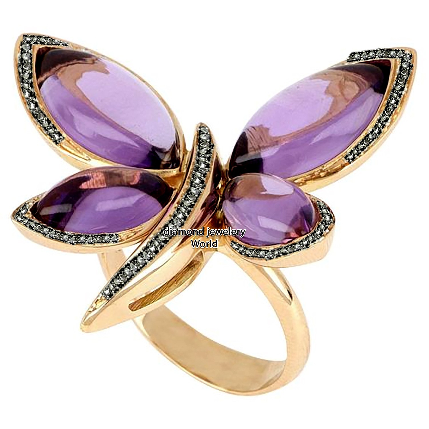 Gorgeous 1.65ctw Rose Cut Diamond Amethyst Silver Vintage Butterfly Ring Jewelry