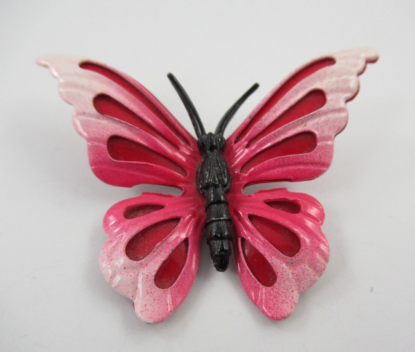 Vintage Pink Enamel Butterfly Brooch, Pin 2-1/4″