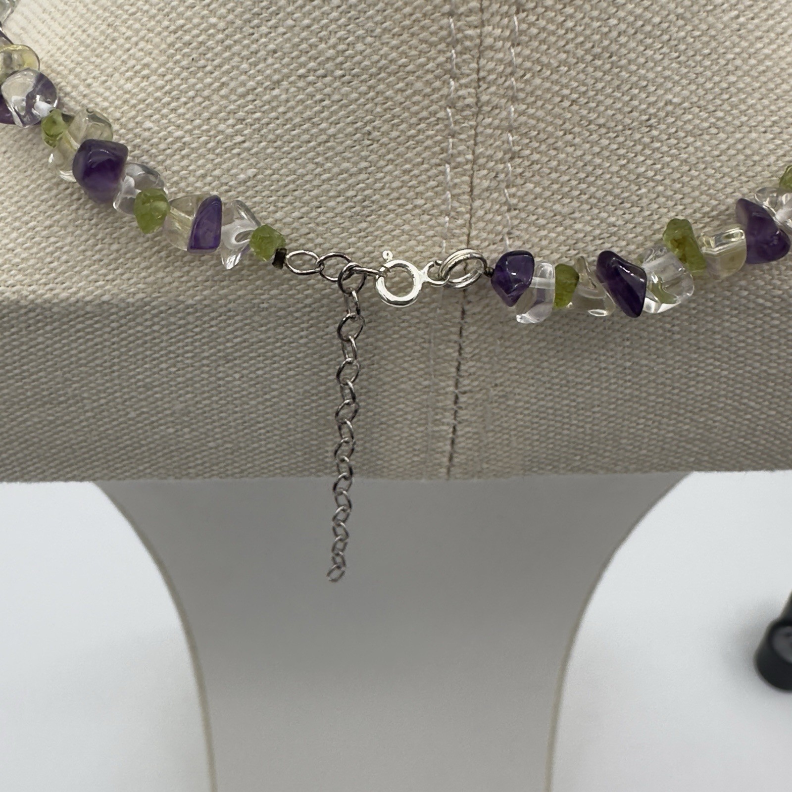Vtg Multi Gemstone Sterling 925 Necklace Amethyst Peridot Quartz Estate