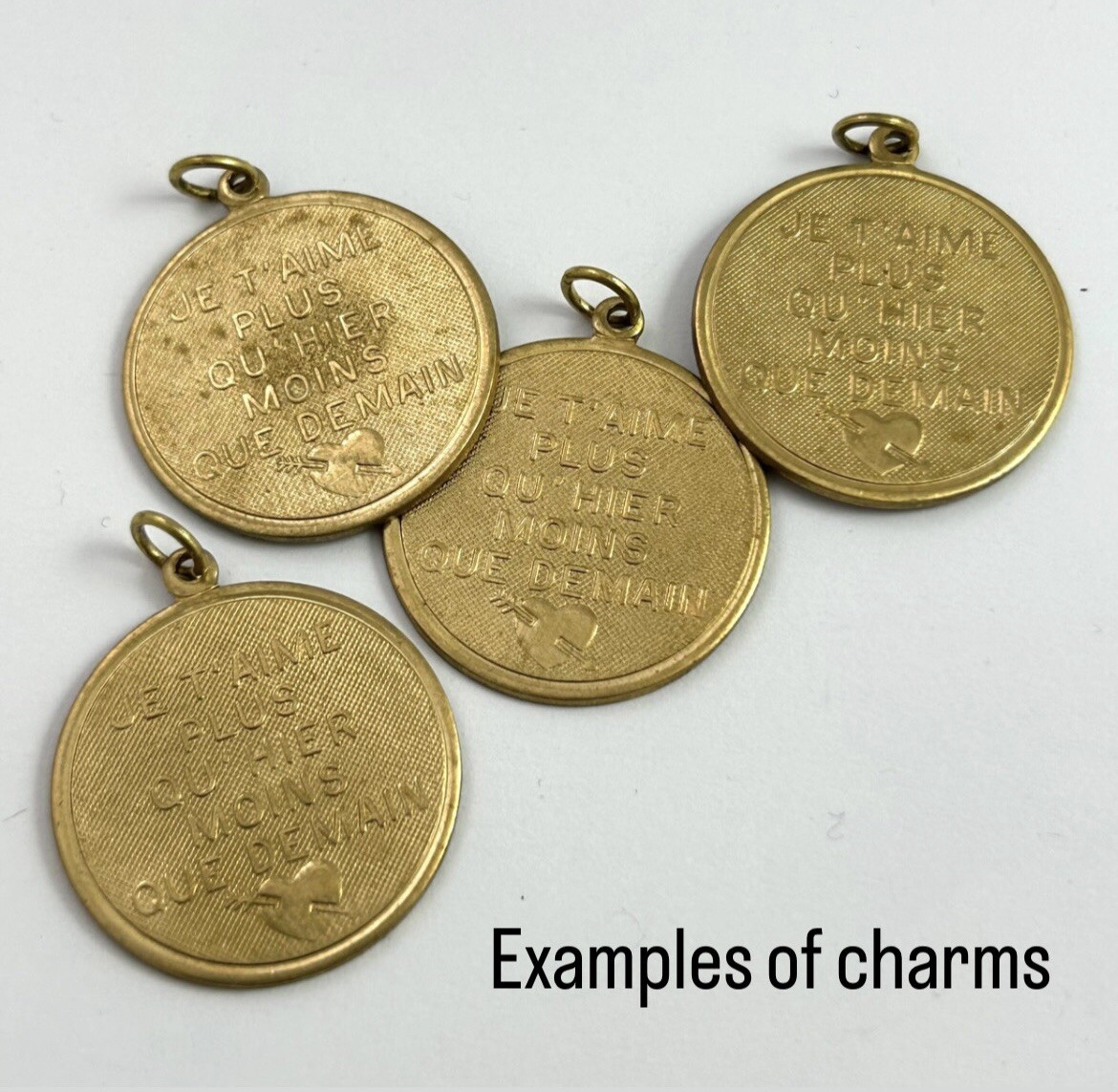 Vintage French Love Charm Necklace Pendant Brass Jewelry – Tarnished As Is