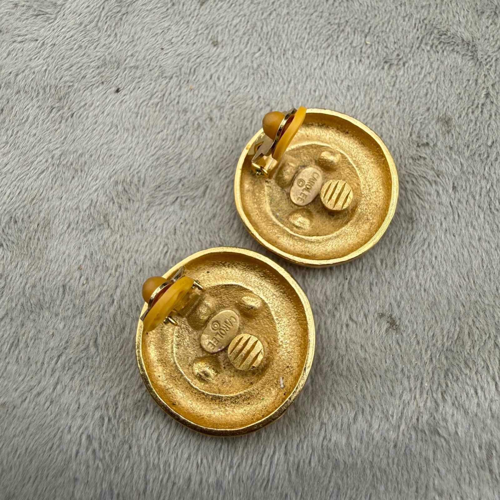 Vintage Carolee Clip On Earrings Gold Tone Rhinestone Signed