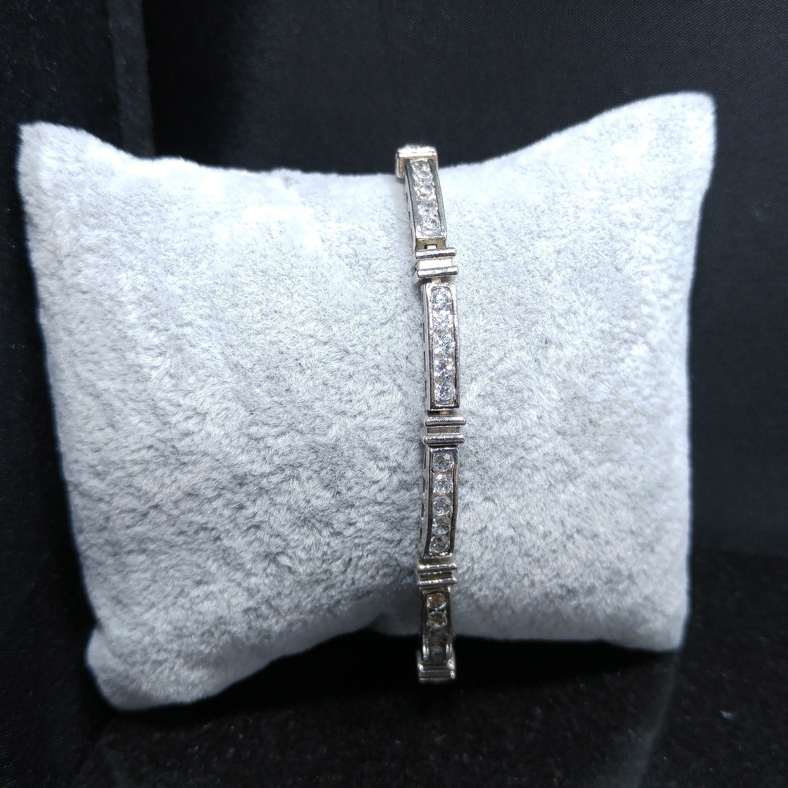 Vintage NF Silver Tone CZ Tennis Bracelet 1970s Nickel Free Sparkling Stones