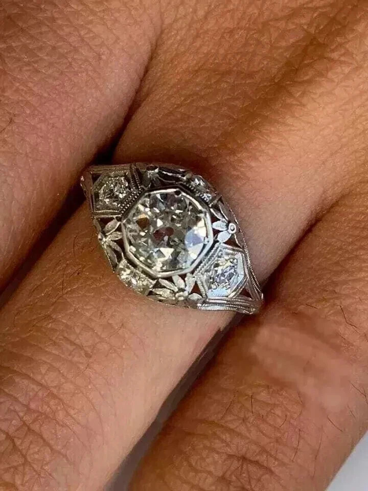 Vintage Art Deco Style Round Cut Lab Created Diamond 925 Silver Birthday Ring