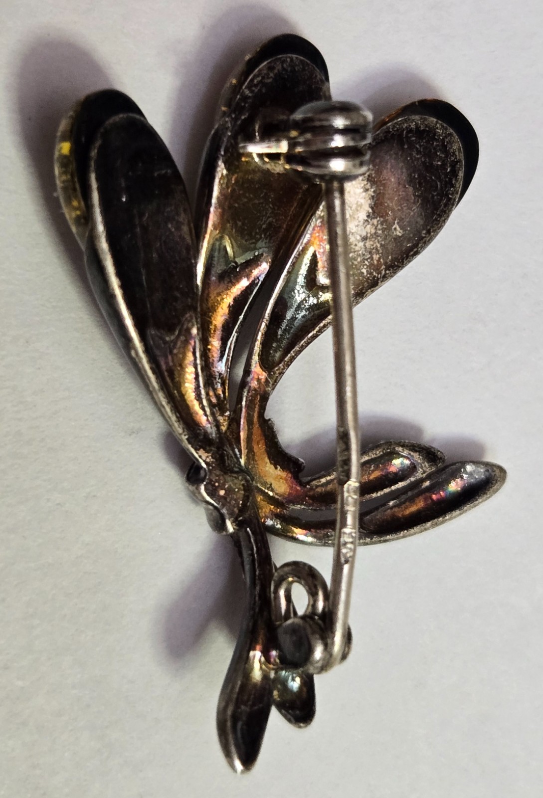 Vintage Signed Green Natural Amber Pin / Brooch, Sterling Silver, Latvia