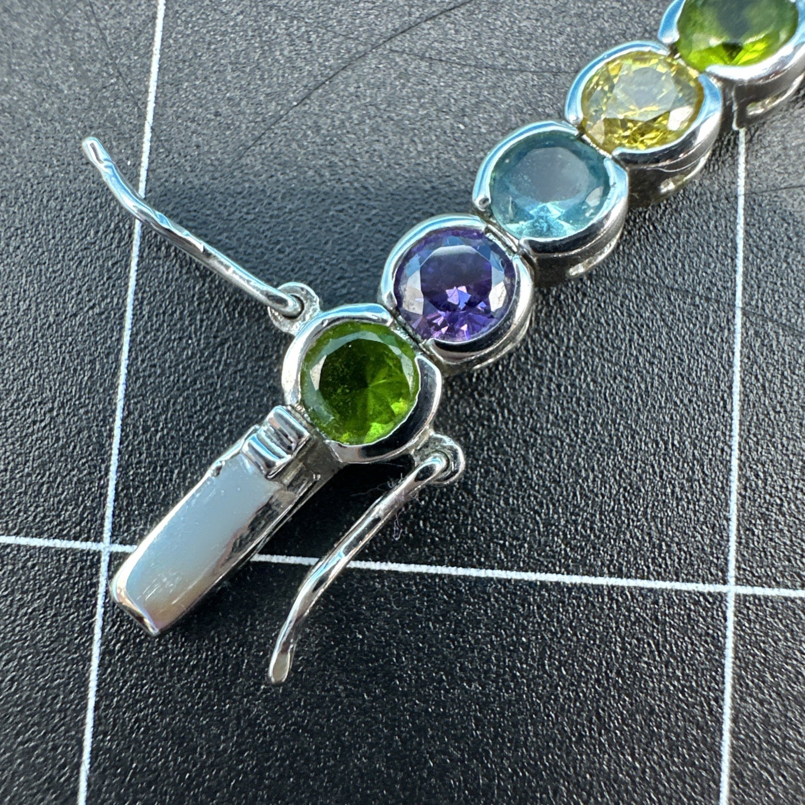 Vintage Suzanne Somers MultiColor Bezel 925 Silver Bracelet 7.5in/Necklace 18in