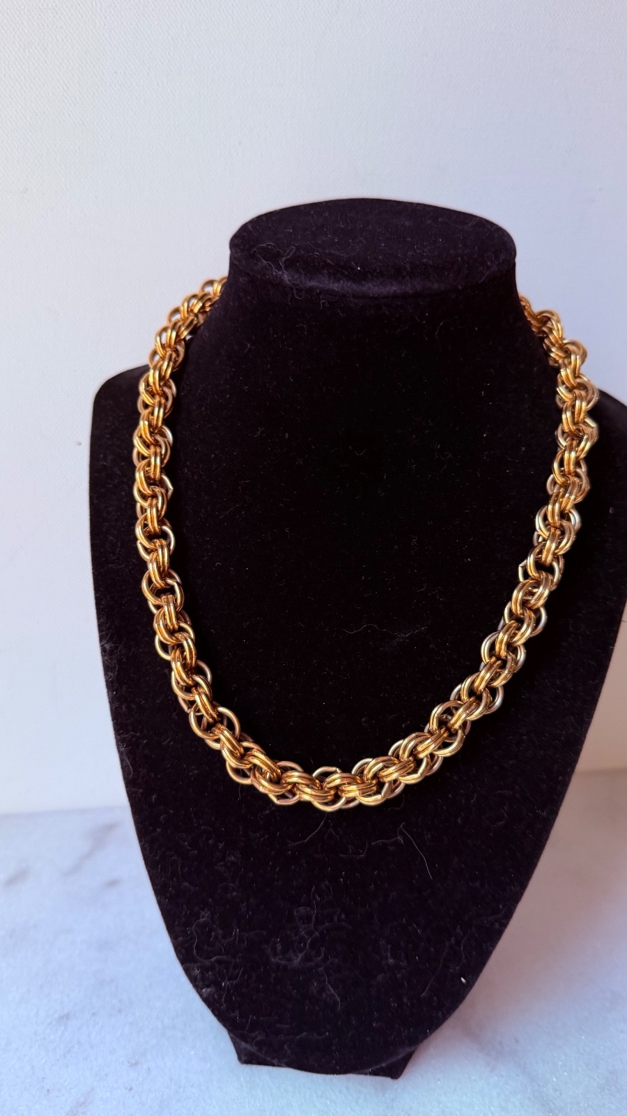 Vintage Signed Gold Brass Plated Chain Link Necklace Choker 17” Elegant…