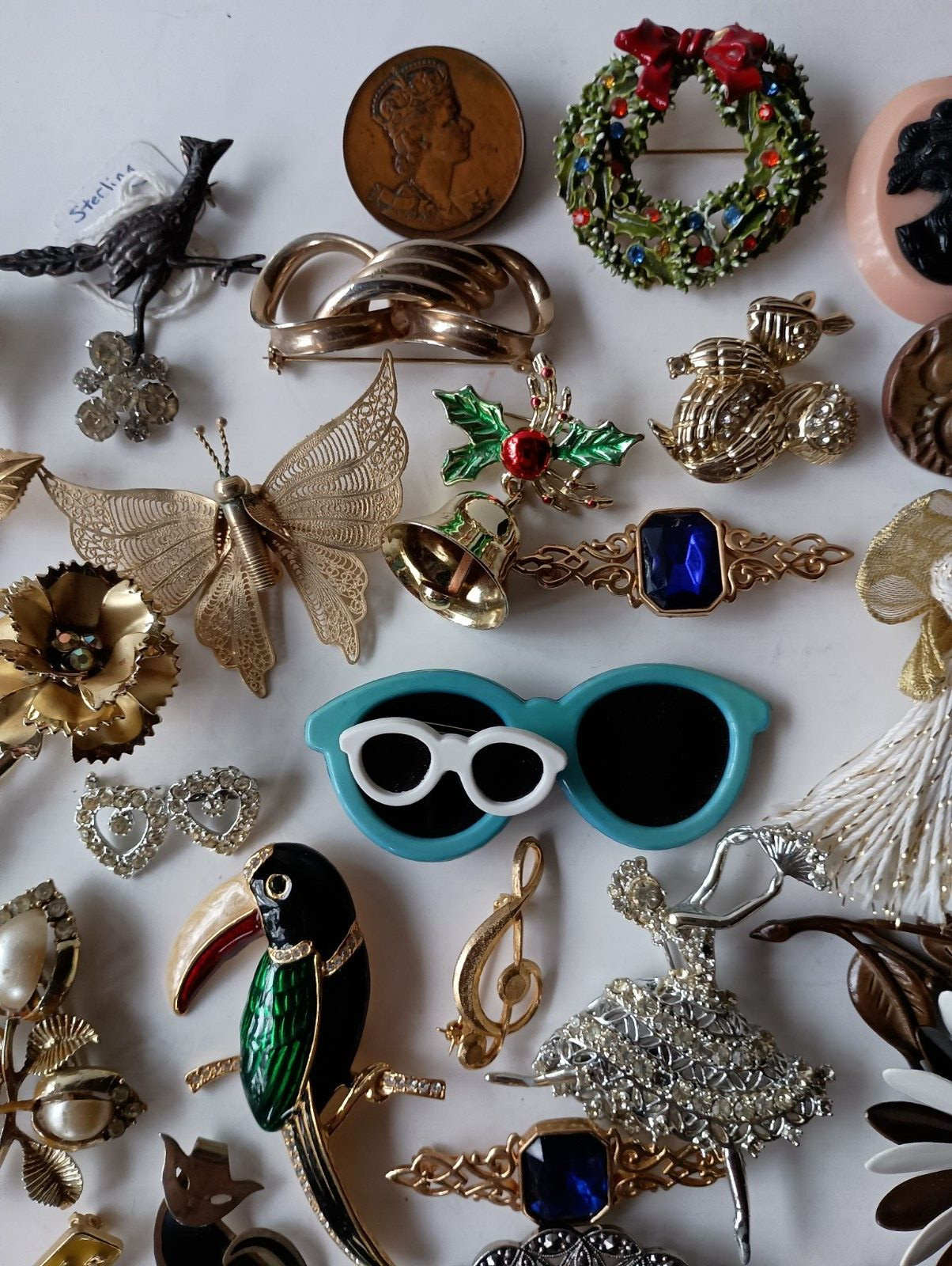 Brooch Lot Jewelry Pins Glass Plastic Signed Metal 925 Repair Craft Harvest