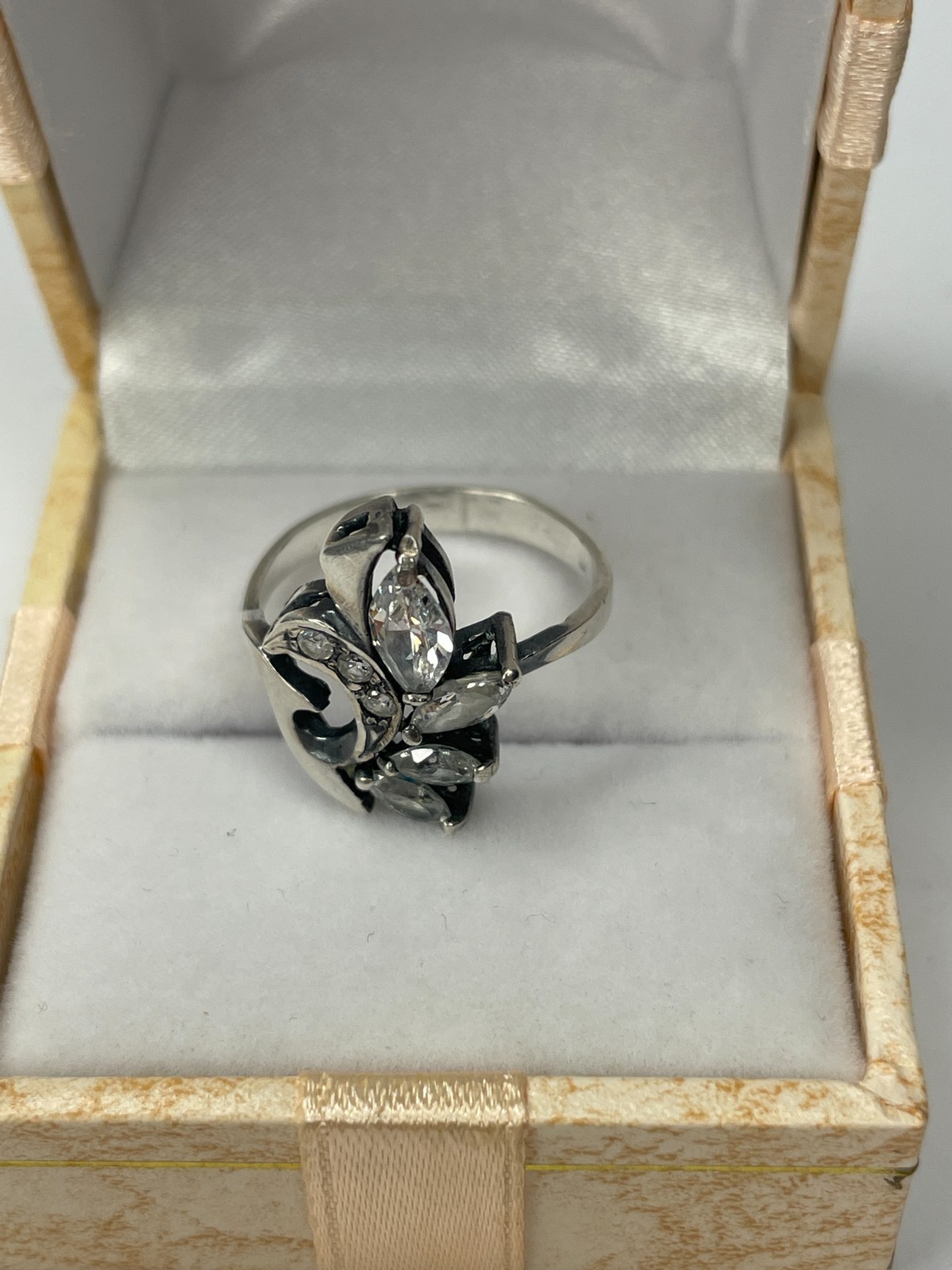 Vintage Russian Soviet Sterling Silver 925 Ring Cubic Zirconia USSR Women’s