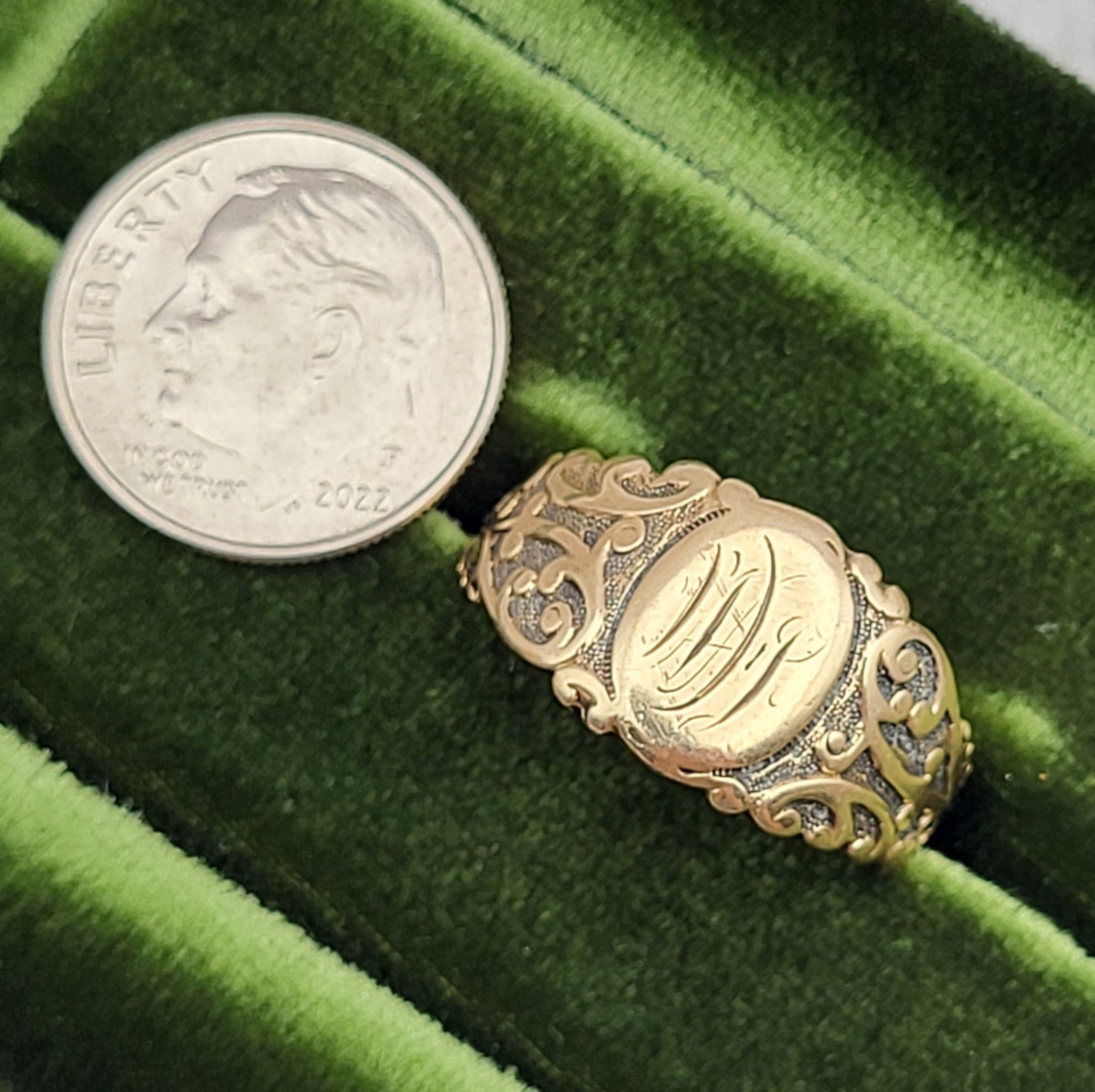 Antique 10K Yellow Gold Ornate Monogrammed Signet Ring Art Nouveau Signed