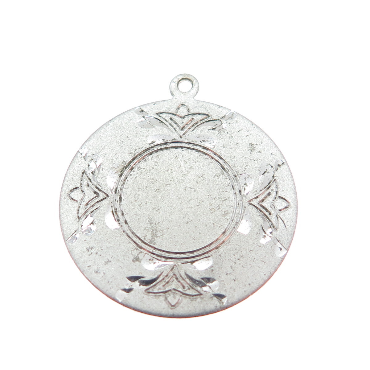 925 Sterling Silver Antique Art Deco Engraved Floral Round Pendant