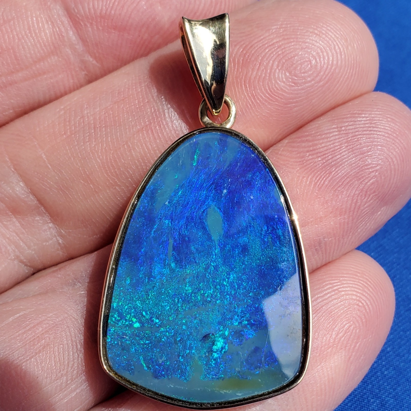 Original EARTH MINED Black Australian OPAL Bezel Set Pendant Deco SOLID 14K GOLD