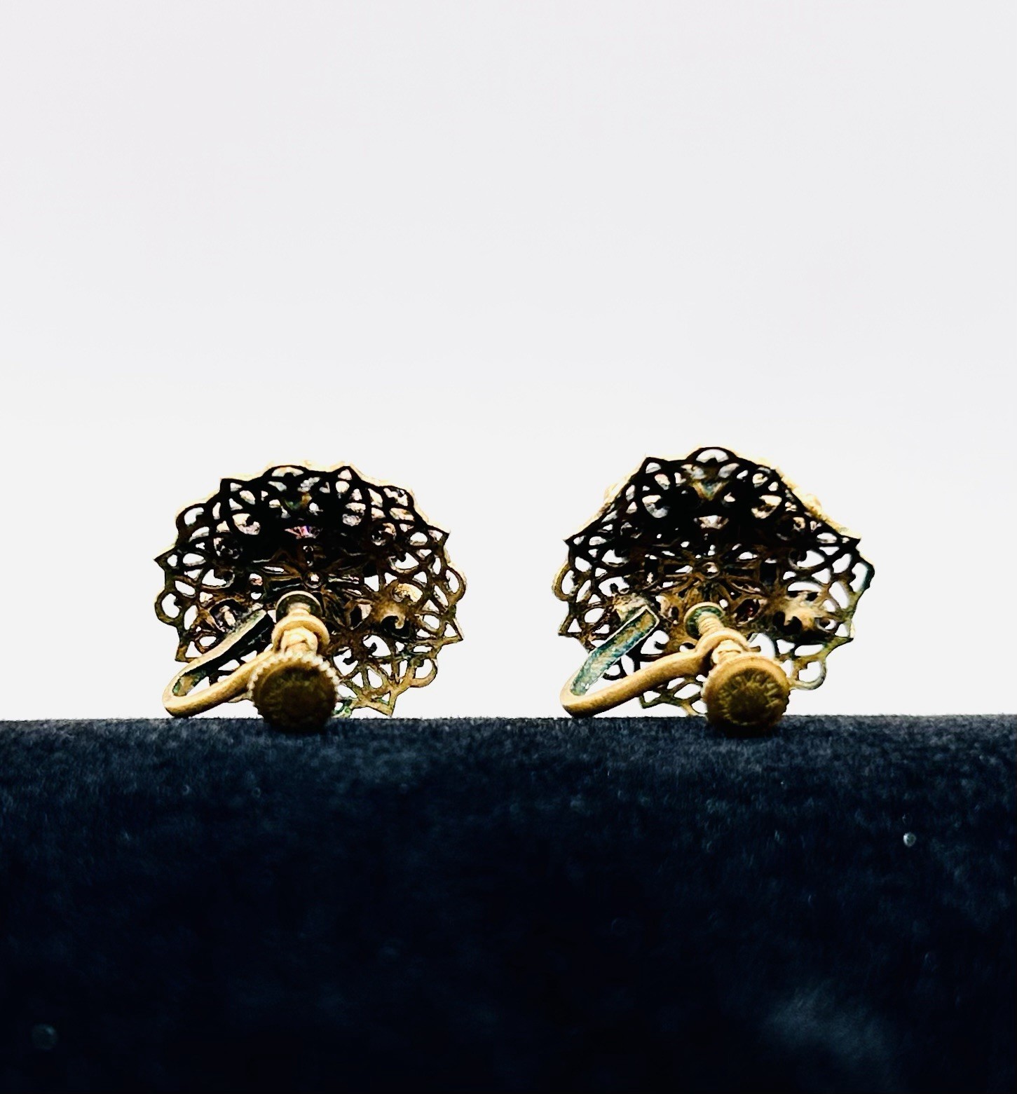 Vtg CZECH Screw-back Cluster EARRINGS and BRACELET SET-Gold Tone-RHINESTONE