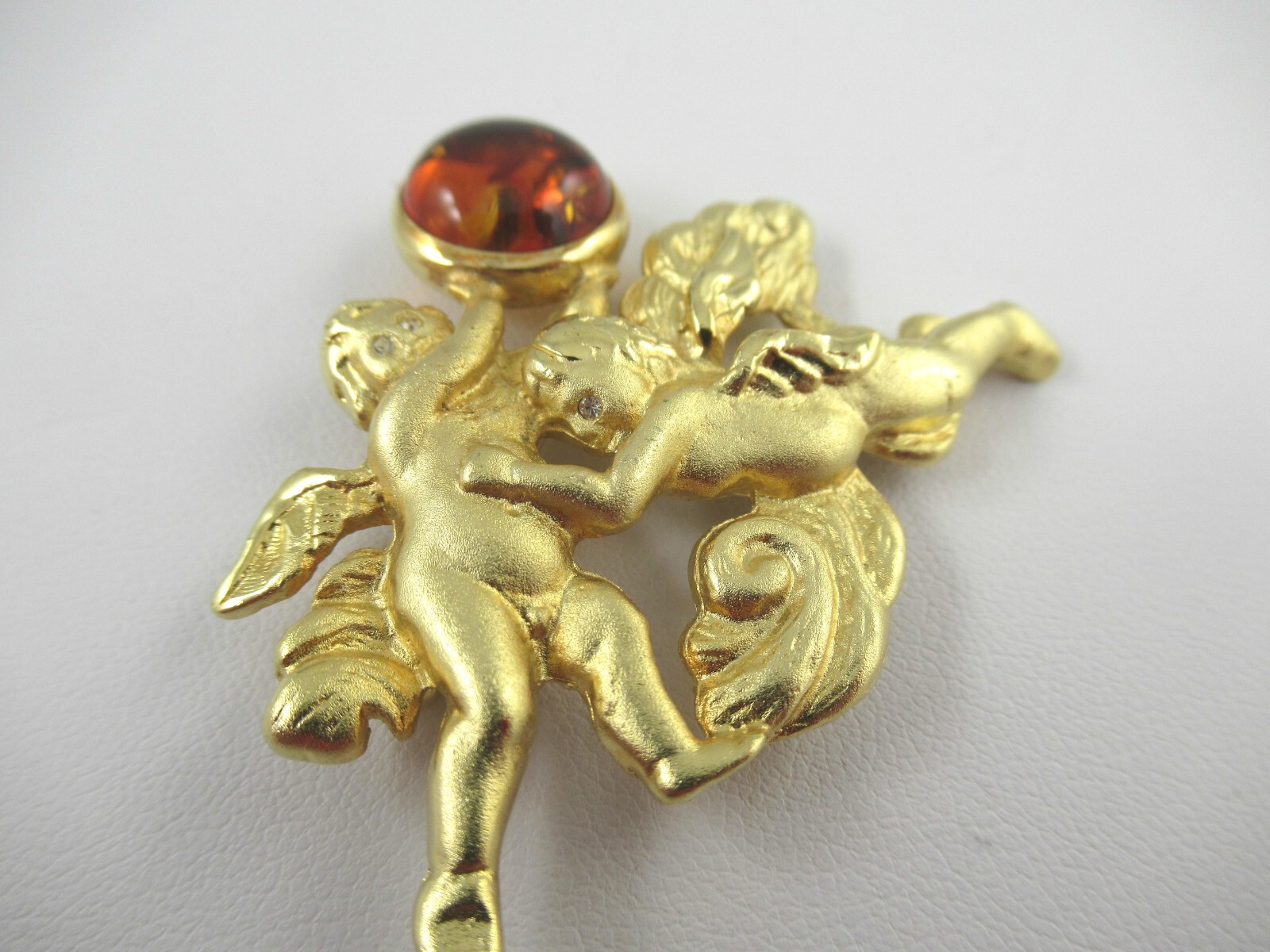 Signed LS Vintage Angel Amber and Matte Gold Tone Brooch Louis Stern