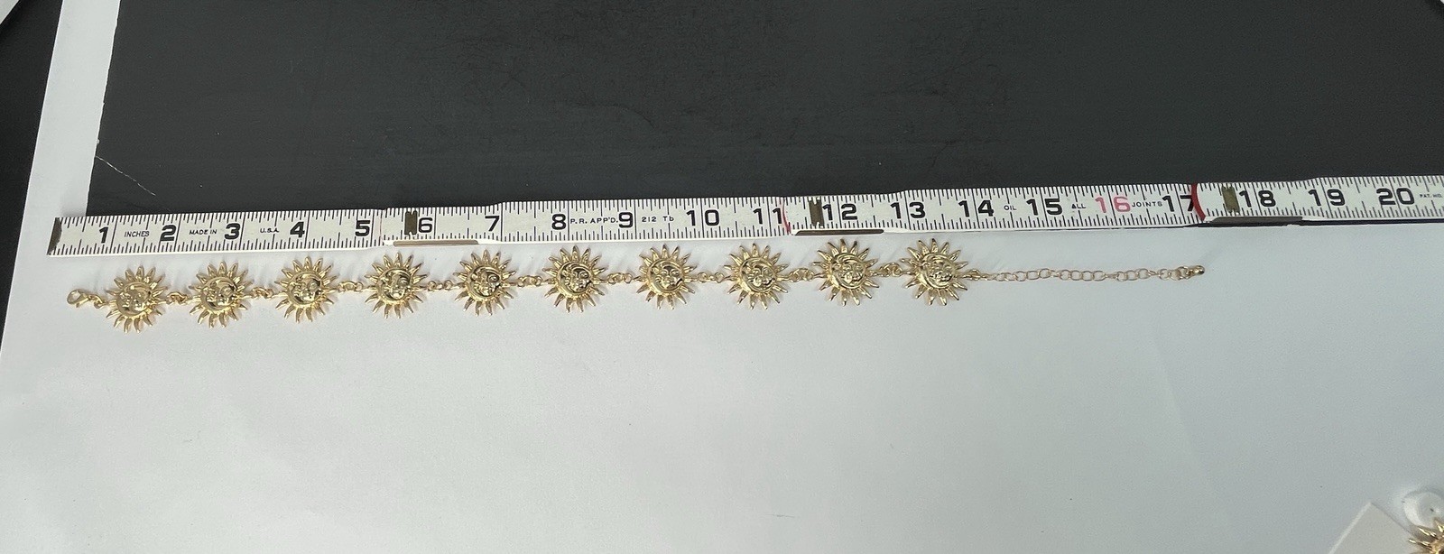 Gold Tone Celestial Sun Moon Necklace Earrings Set Pierced Choker Retro