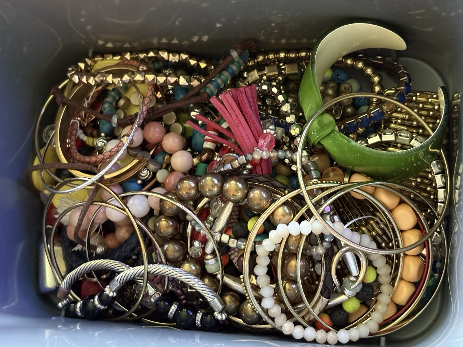 Over 50 Piece Bracelet Lot Mix Styles Sizes All Wearable Craft Repurpose #1