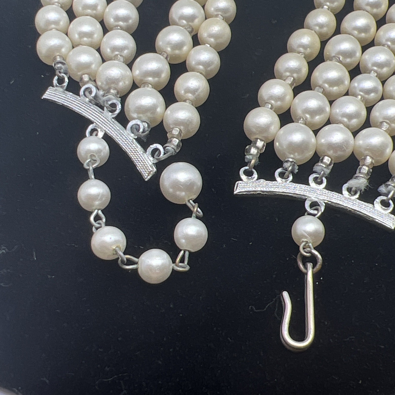 Vintage 5 Strand Faux Pearl AB Glass Beaded 14”-16” Necklace 7983