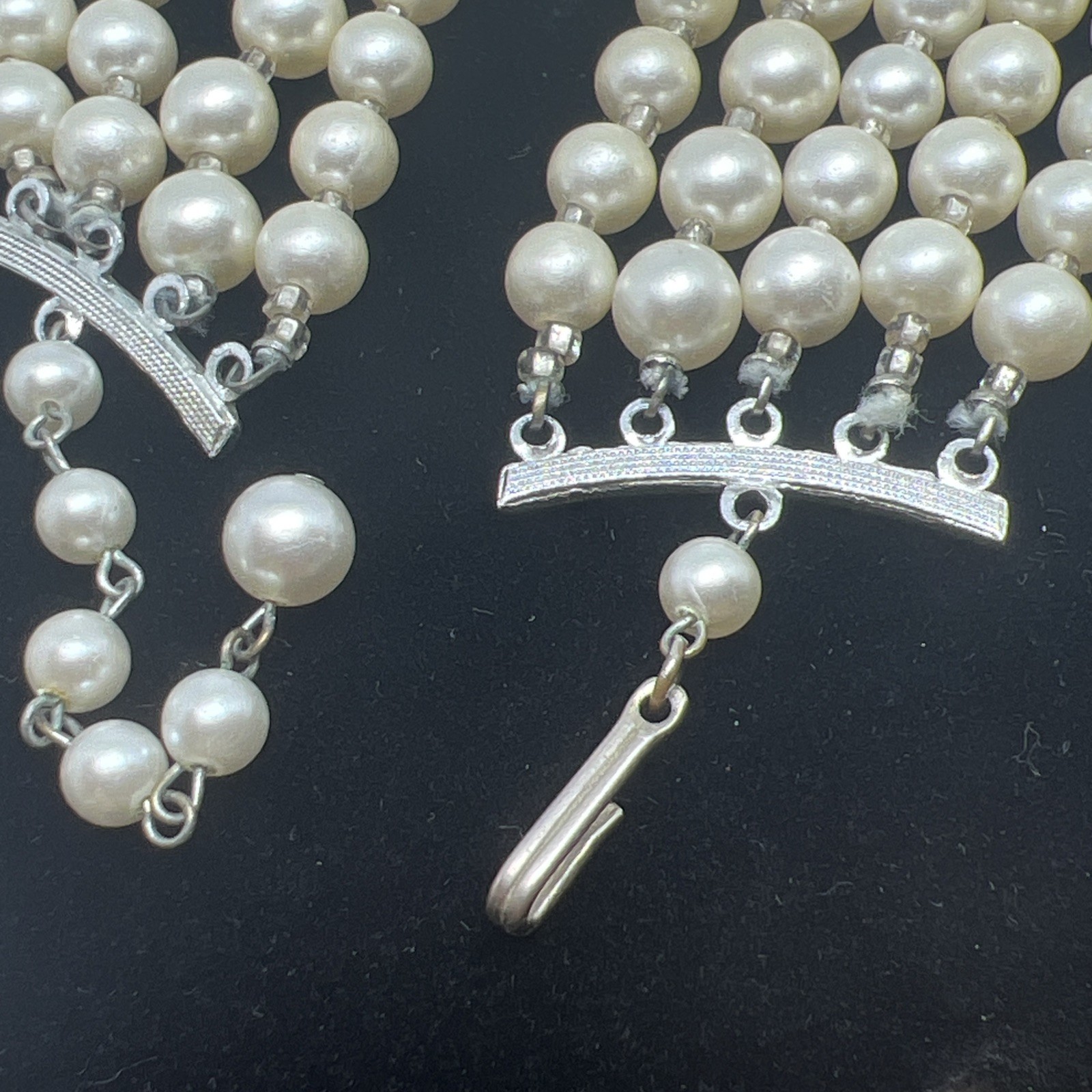 Vintage 5 Strand Faux Pearl AB Glass Beaded 14”-16” Necklace 7983