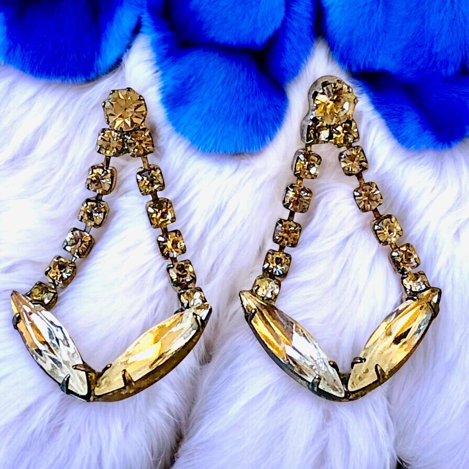 Vintage Rhinestone Earrings Prong Set Dangling Pierced Studs