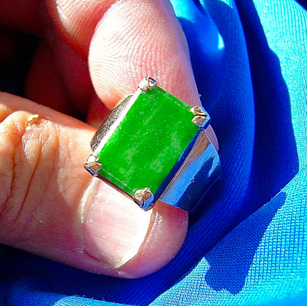 Original EARTH MINED Jadeite JADE Antique Engagement Ring Deco SOLID 18K GOLD 6