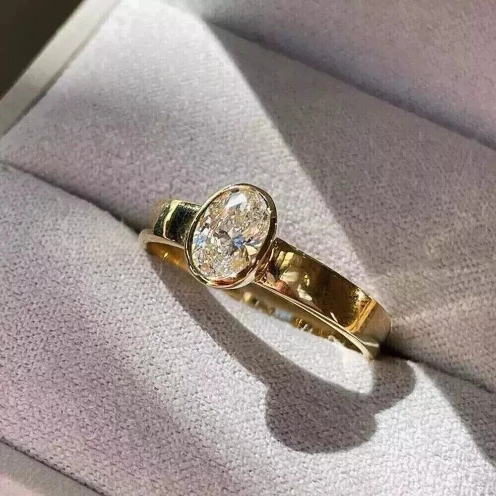 2.00Ct Oval Cut Bezel Set Lab Created Diamond 14K Yellow Gold FN Engagement Ring