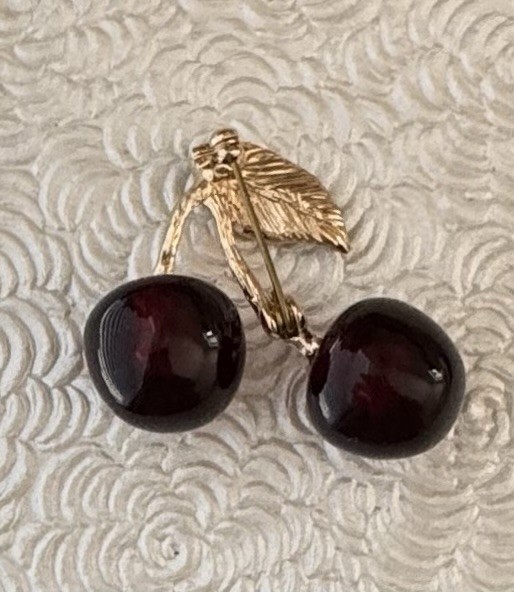Vintage style Cherry brooch enamel on metal