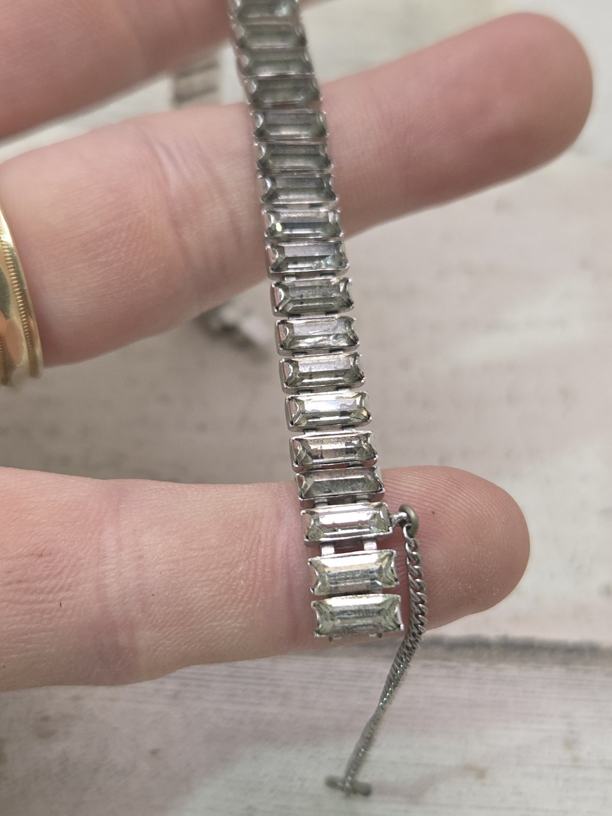 Vintage KRAMER N.Y. Clear Rhinestones Tennis Link Bracelet 7″ Long