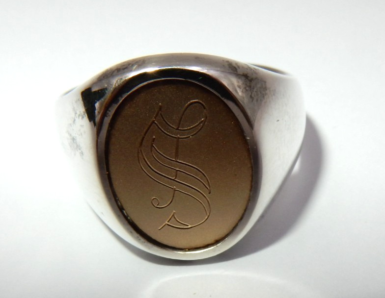 VINTAGE STERLING SILVER 14K GOLD SIGNET RING – “S” MONOGRAM, SIZE 9.5, 12 GRAMS